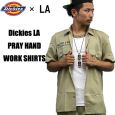Dickies × LA 半袖カスタムワークシャツ PRAY HAND カーキ