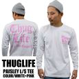 THUGLIFE サグライフ 長袖Tシャツ PAISLEY LOGO ペイズリーロゴ ロングスリーブ ホワイト×ピンク