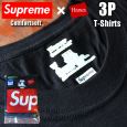 Supreme×Hanes Crew T-shirts シュプリーム ヘインズ 3PクルーTシャツ ブラック